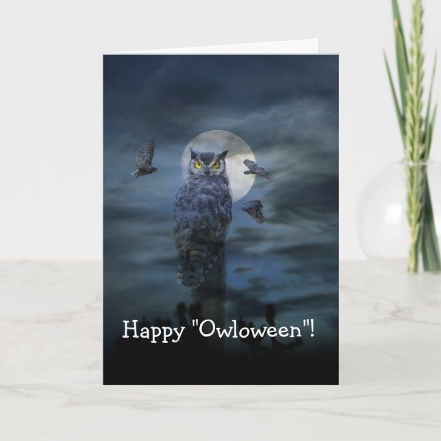 Happy Halloween Beängstigend Owl Card Karte (Vorderseite)