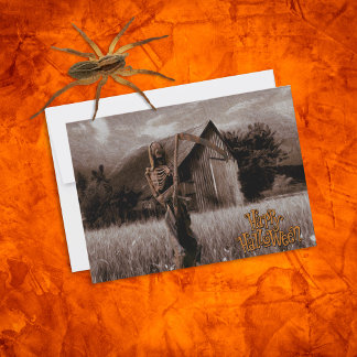Happy Halloween Beängstigend Skeleton Sensenmann Karte