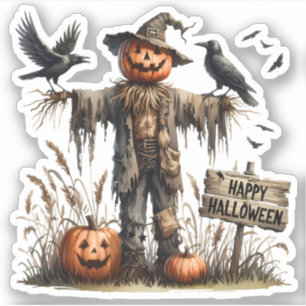 Happy Halloween - Beängstigende Scarecrow und Kräh Aufkleber