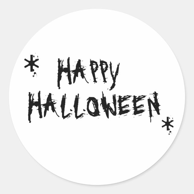 Happy Halloween beängstigende Typografie in Schwar Runder Aufkleber (Vorderseite)