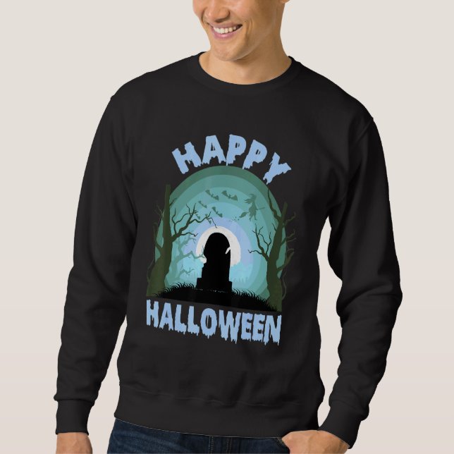 Happy Halloween Beängstigender Grabstein Hexe Sweatshirt (Vorderseite)