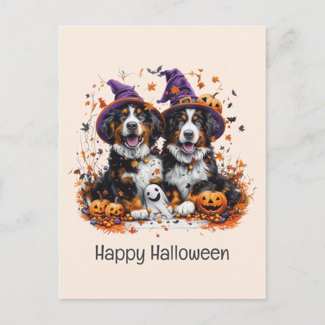 Happy Halloween Berner Hunde Postkarte (Vorderseite)