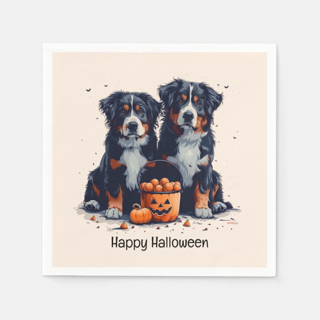 Happy Halloween Bernese Mountain Hunde Pumpkin Serviette (Vorderseite)