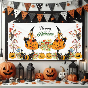 Happy Halloween Bewitching Fall Pumpkin Black Cat Banner