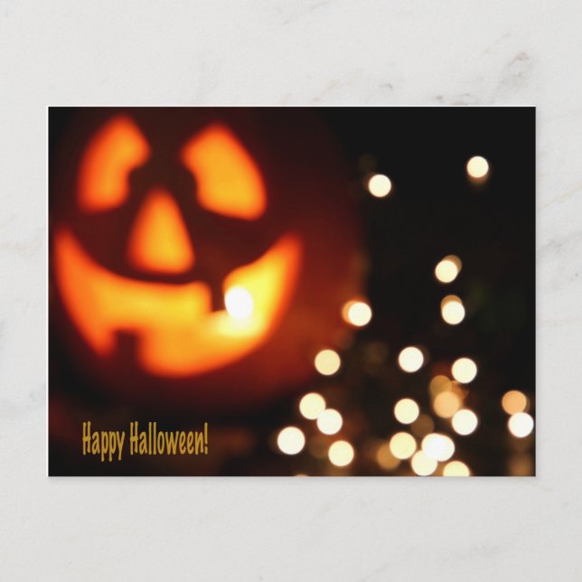 Happy Halloween Black and Orange Pumpkin Post Card Postkarte (Vorderseite)