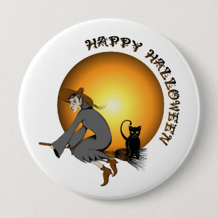 Happy Halloween Black Cat and Hexe Button
