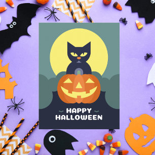 Happy Halloween Black Cat and Pumpkin Feiertagskarte