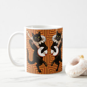 Happy Halloween Black Cat Banjo Orange Hintergrund Kaffeetasse
