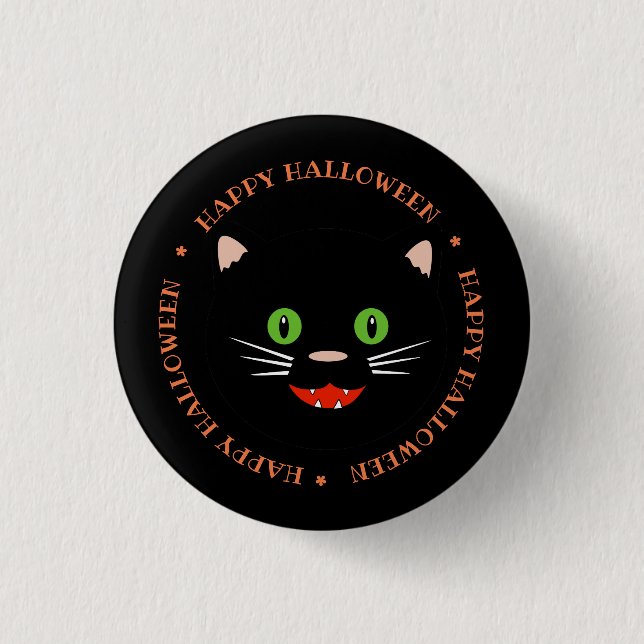 Happy Halloween Black Cat Button (Vorderseite)