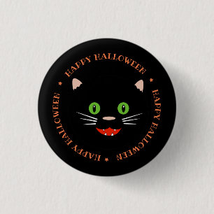 Happy Halloween Black Cat Button
