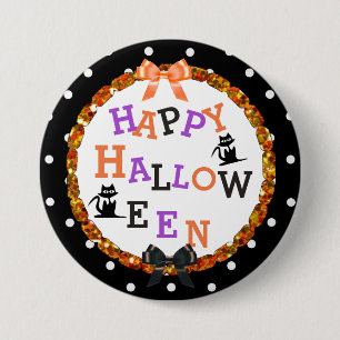 Happy Halloween Black Cat Buttons