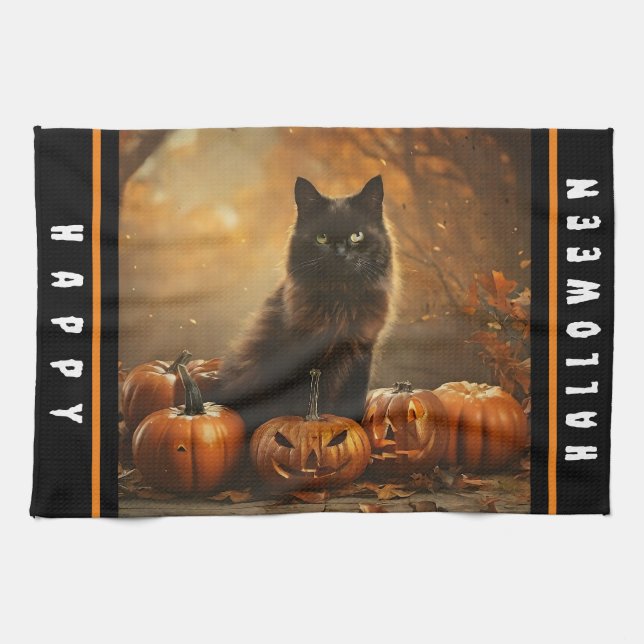 Happy Halloween Black Cat Collection Geschirrtuch (Horizontal)