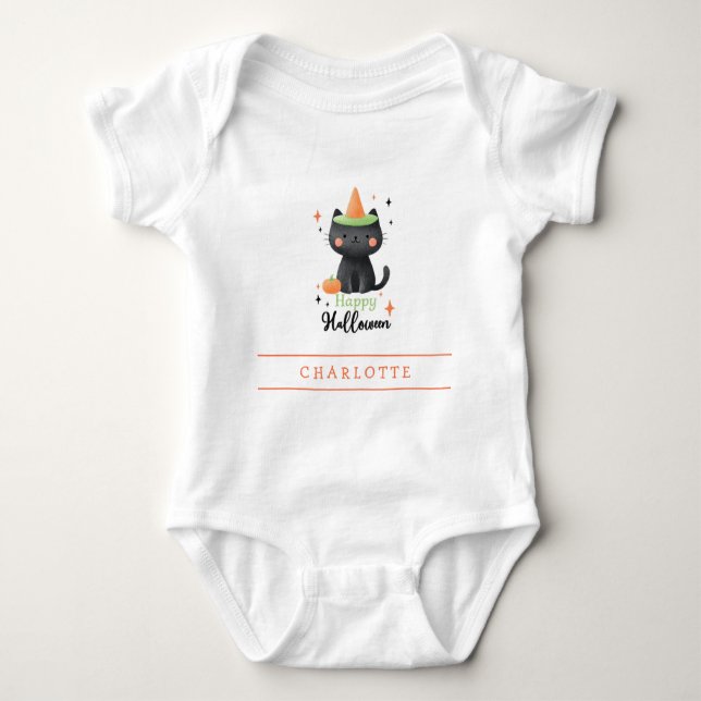 Happy Halloween Black Cat Custom Baby Bodysuit Baby Strampler (Vorderseite)