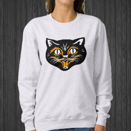 Happy Halloween Black Cat Face mit Orange White Sweatshirt
