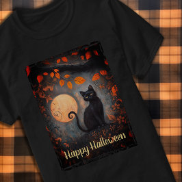 Happy Halloween Black Cat Full Moon Art Verziert T-Shirt