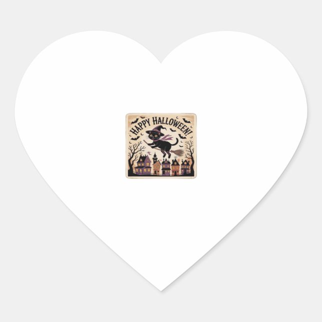Happy Halloween Black Cat Hexe Classic T - Shirt Herz-Aufkleber (Vorderseite)