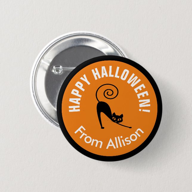 Happy Halloween Black Cat ID686 Button (Vorne & Hinten)