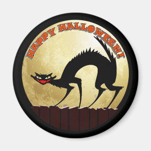 Happy Halloween Black Cat mit Vollmond Magnet