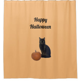 Happy Halloween Black Cat Orange Pumpkin Orange Duschvorhang