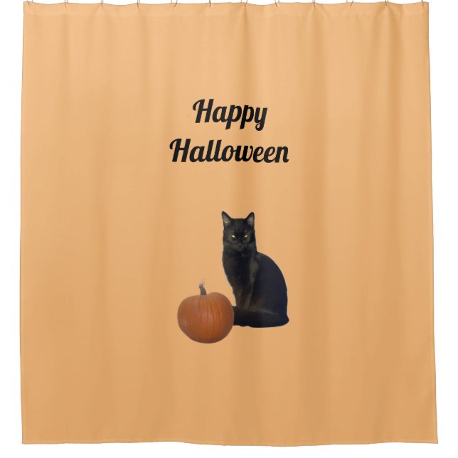 Happy Halloween Black Cat Orange Pumpkin Orange Duschvorhang (Vorderseite)