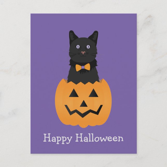 Happy Halloween Black Cat Pumpkin Postkarte (Vorderseite)
