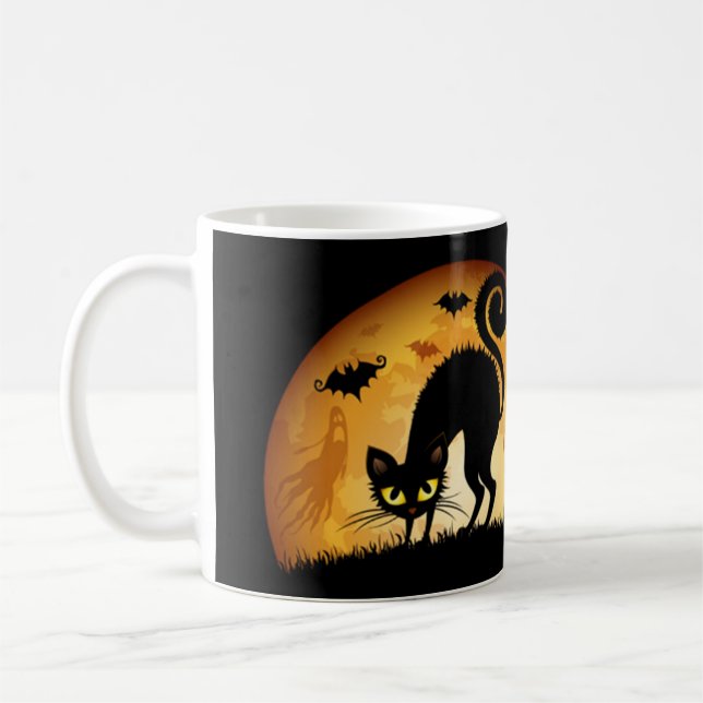 Happy Halloween Black Cat spooky Spuk Fledermäuse  Tasse (Links)