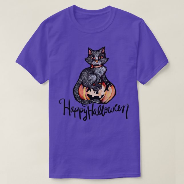 Happy Halloween Black Cat T-Shirt (Design vorne)