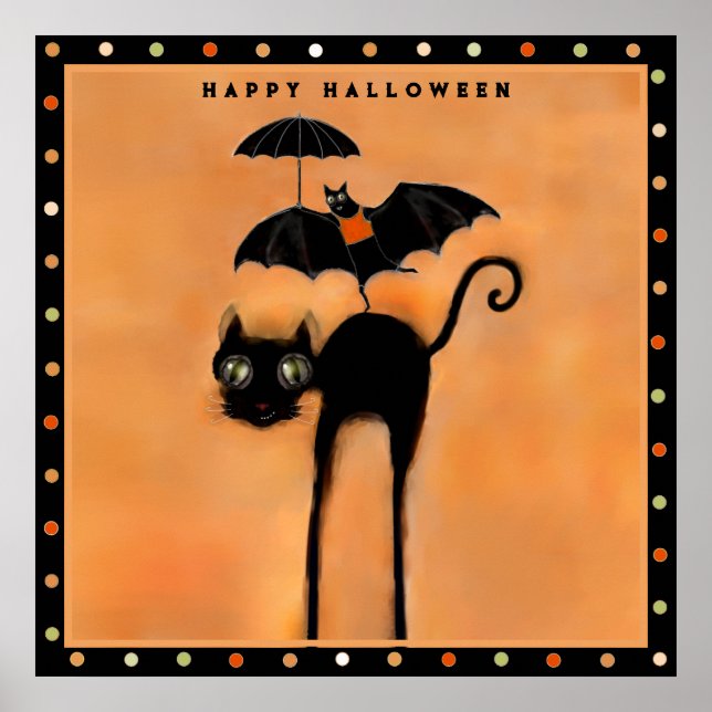 Happy Halloween Black Cat und Acrobat Poster (Vorne)