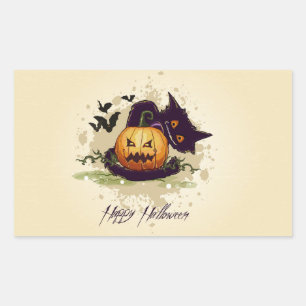 Happy Halloween Black Cat und Jack Rechteckige Sti Rechteckiger Aufkleber