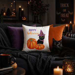 Happy Halloween Black Cat und Pumpkins Decorative Kissen