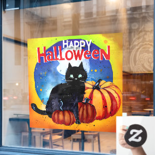 Happy Halloween Black Cat und Pumpkins Fensteraufkleber