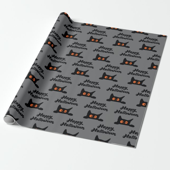 Happy Halloween Black Cats Nahtloses Wrapping Pape Geschenkpapier (Ungerollt)