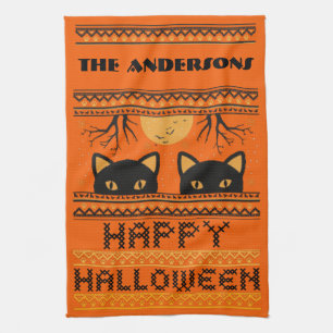 Happy Halloween Black Cats Ugly Sweater Imitate St Geschirrtuch