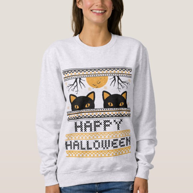 Happy Halloween Black Cats Ugly Sweater Imitate St Sweatshirt (Vorderseite)