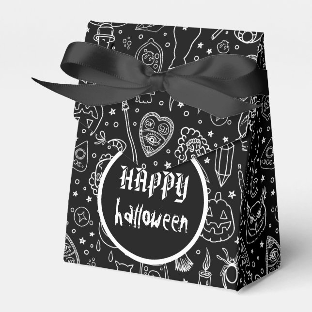 Happy Halloween Black Doodle Pattern Geschenkschachtel (Vorderseite)