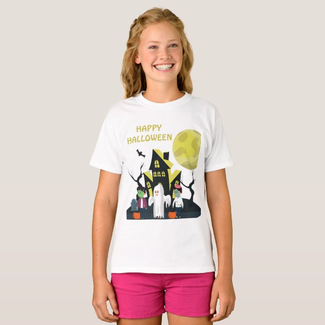 Happy Halloween Black Green Kids T-Shirt (Vorne ganz)