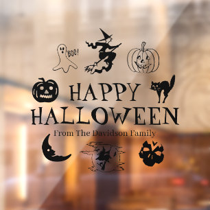Happy Halloween Black individuelle Name transparen Fensteraufkleber