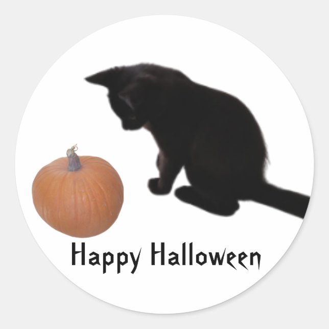 Happy Halloween Black Kitten und Orange Pumpkin Runder Aufkleber (Vorderseite)