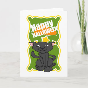 Happy Halloween Black Kitty Cat Karte