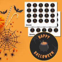 Happy Halloween Black & Orange Round Stickers
