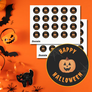 Happy Halloween Black & Orange Round Stickers