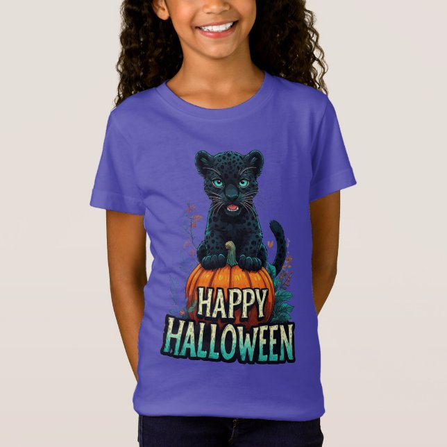 Happy Halloween Black Panther Kitten T-Shirt (Vorderseite)