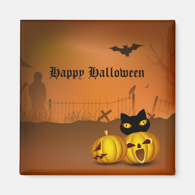 Happy Halloween Black Pumpkin Patch Cat Magnet (Vorne)