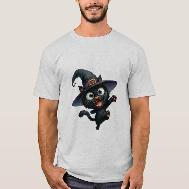 Happy Halloween Black Witch Cat Wave  ✨🐾🎃 T-Shirt (Vorderseite)