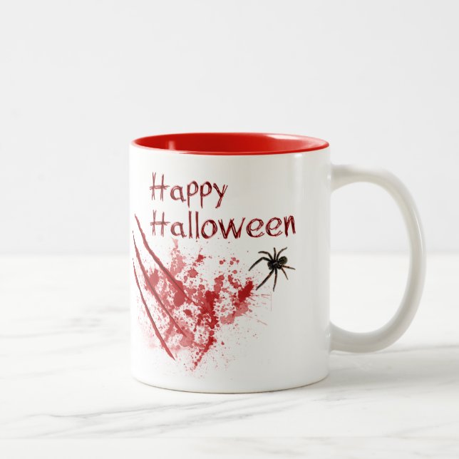 Happy Halloween Bloody Scratches Zweifarbige Tasse (Rechts)