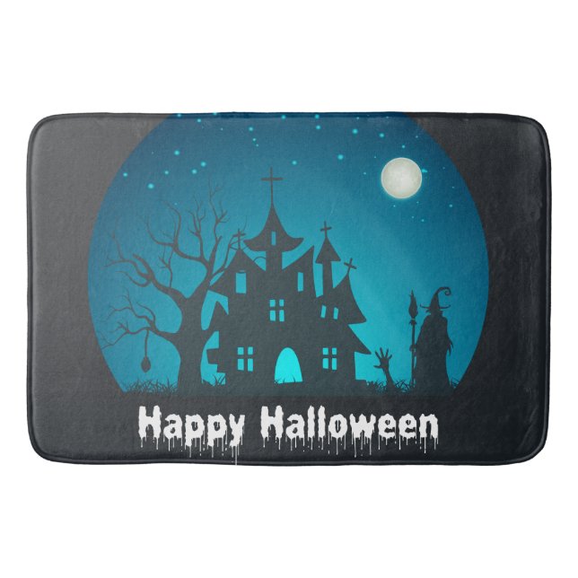 Happy Halloween Blue and Black Spuk House Badematte (Vorderseite)