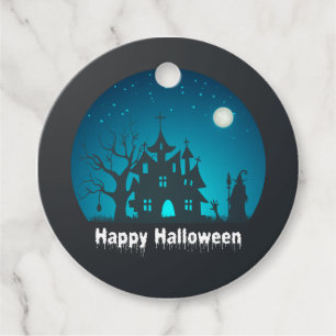 Happy Halloween Blue and Black Spuk House Geschenkanhänger