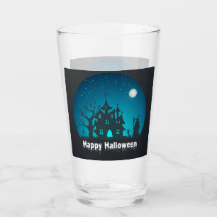 Happy Halloween Blue and Black Spuk House Glas