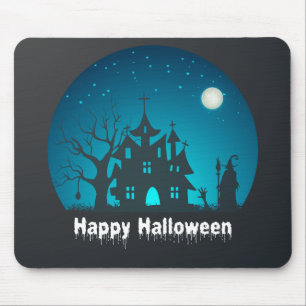 Happy Halloween Blue and Black Spuk House Mousepad