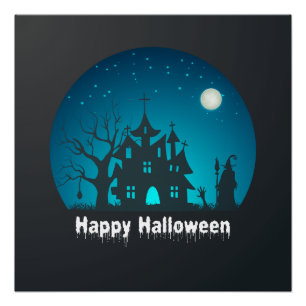 Happy Halloween Blue and Black Spuk House Poster